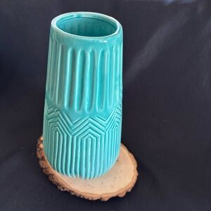 Turquoise Geometric Ceramic Vase